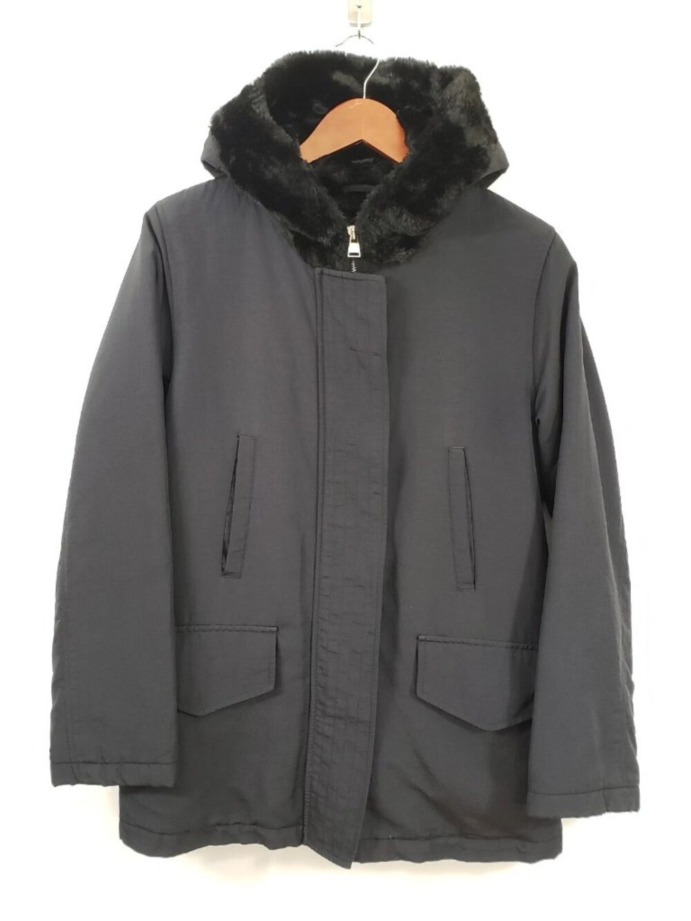 Banana Republic Women Black Faux Fur Hood Parka Coat - size XS